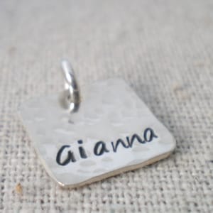 square pendant, word of the year, custom stamped name, sterling silver or 14k gold filled, 1/2" square, push present