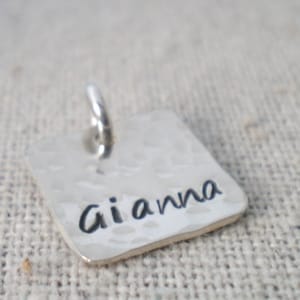square pendant, word of the year, custom stamped name, sterling silver or 14k gold filled, 1/2&quot; square, 3/4&quot; square, push present