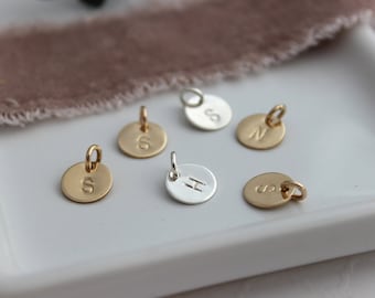 Hand Stamped Initial Disc Charm: Sterling Silver or Gold Filled (3/8")