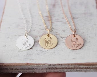 I love you, sign language necklace • asl I love you • hand gestures necklace • sisters necklace • gift ideas for daughter • gift for sisters