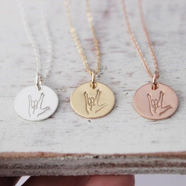 I love you, sign language necklace • asl I love you • hand gestures necklace • sisters necklace • gift ideas for daughter • gift for sisters