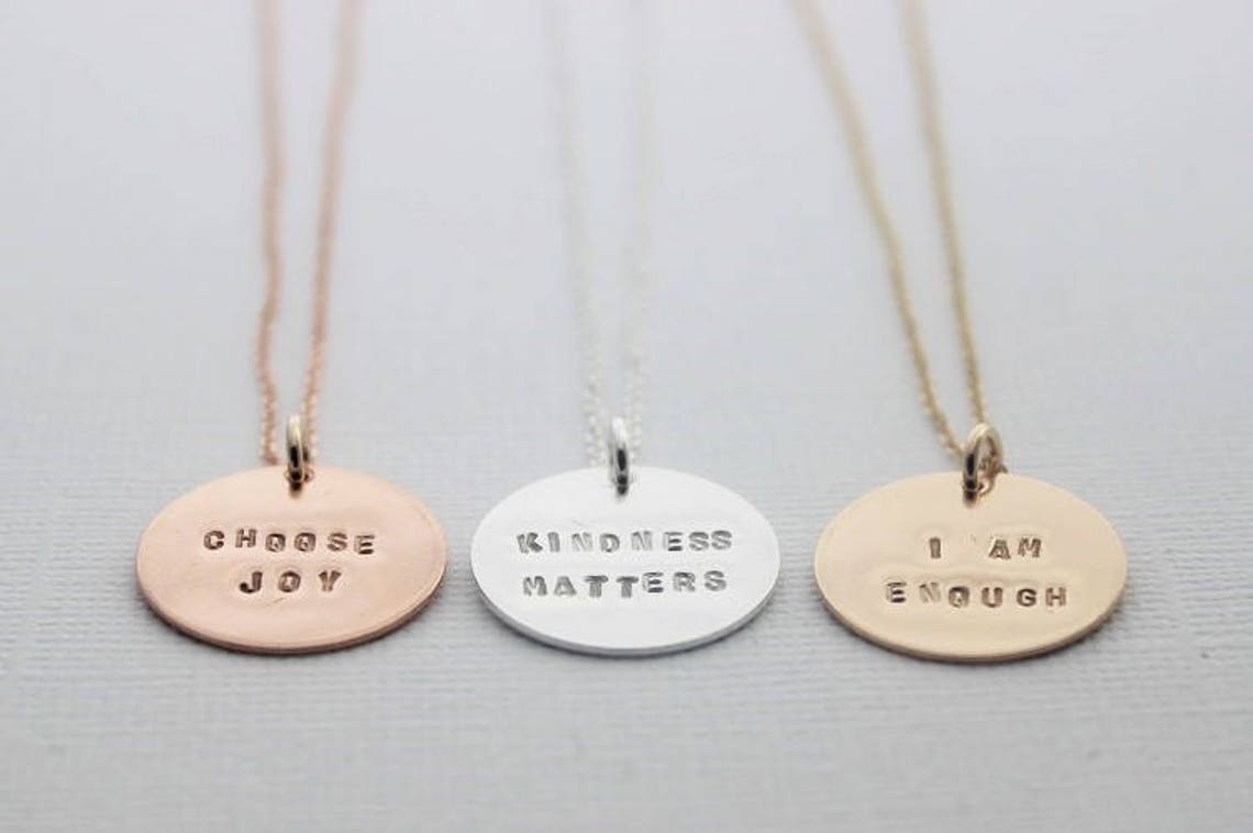 Inspirational Quote Necklace Custom Word Jewelry Quote Etsy