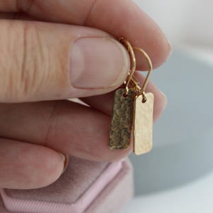 gold rectangle earrings, 14k gold filled, leverback earrings, everyday jewelry, artisan handmade jewelry