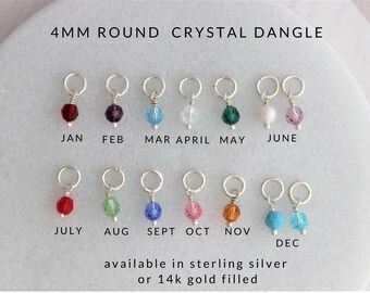 Birthstone Dangle: 4mm Crystal, Sterling Silver or 14k Gold Filled