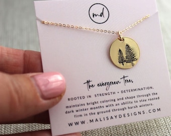 Evergreen tree stamped necklace, inspirational gift for her, bridesmaid gift, wedding party gifts, malisay designs, ready to ship