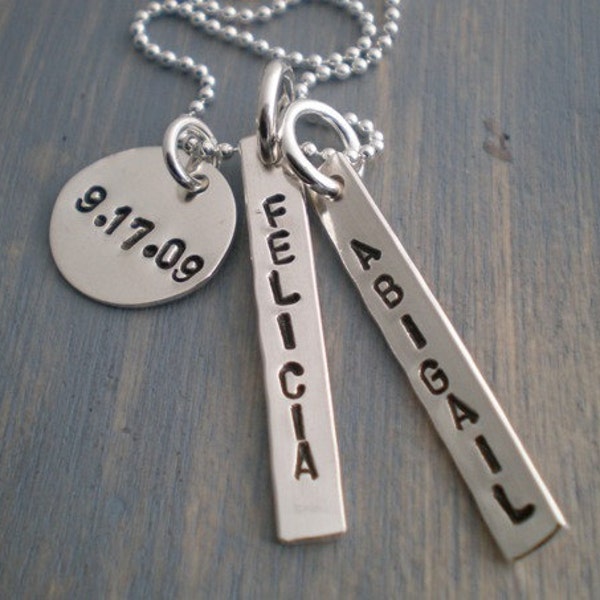 personalized necklace - hand stamped sterling silver  mothers necklace - great for mom of twins