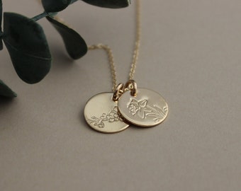 Birth month flower necklace, Birth month mom necklace, Mother's day gift, silver and gold personalized jewelry