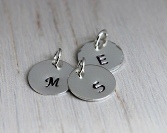 small stamped initial disc |half inch sterling silver disc | hand stamped initials | mothers necklace | push present new mom