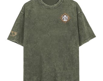 Embroidered Clair Obscur Esquie Washed Tee, Expedition 33 Embroidered Shirt, Maelle&#39;s Brooch, Perfect Gift for Game Fans