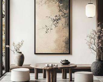 Zen Wall Art Digital Download - Japandi Style Abstract Landscape Painting, Calming Neutral Decor, 300DPI 2X3 3X4 4X5 1X1 11X14 Ratios