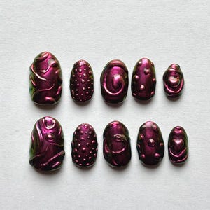 Pink and Green Chrome Press on Nails 3D Press on Nails Spring Nails Fall Autumn Nails Gifts for Nail Lovers Gift Custom Size Fake Nails