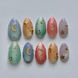 Celestial Cat Eye Press on Nails Jelly Glass Nails Summer Nails Short Nails Spring Nail Custom Size Press on Nail Pride Nails for Nail Lover