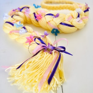 LIGHT UP! - Rapunzel Braid - Princess Yarn Wig with Flowers for Halloween Costume or Dress Up - Fairy Lights - FREE Shipping
