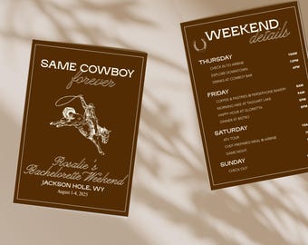 Same Cowboy Forever Bachelorette Itinerary Invite | Bride's Last Rodeo, Customizable Canva Template | Western Theme | Printable Digital File