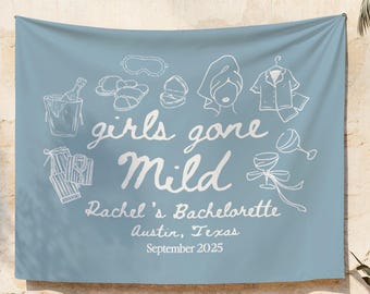 Girls Gone Mild Bachelorette Indoor Wall Tapestry, Bach Party Decor, Custom Bride Name Backdrop, Chill Bachelorette Personalized Banner