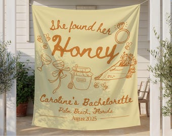 Striscione per addio al nubilato "Ha trovato il suo miele" / Arazzo "Sposa-ape" / Cartello di benvenuto per addio al nubilato a tema "Ape" / Cartello personalizzato per addio al nubilato
