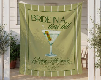 Bride in a Tini Bit, Martini Bride Bachelorette Banner | Dirty Martini Bach Party Sign, Retro Hen Do Weekend Tapestry, Personalized Backdrop