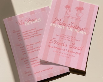 Palm Springs Bachelorette Itinerary & Invite Template | Editable Canva Itinerary | Retro Pink Bach Weekend, Digital Download for Hen Do
