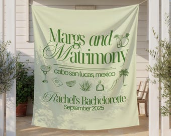 Margaritas and Matrimony Bachelorette Party Banner Margarita Custom Bride Wall Tapestry Mexico Bach Decor Margs and Matrimony Photo Backdrop
