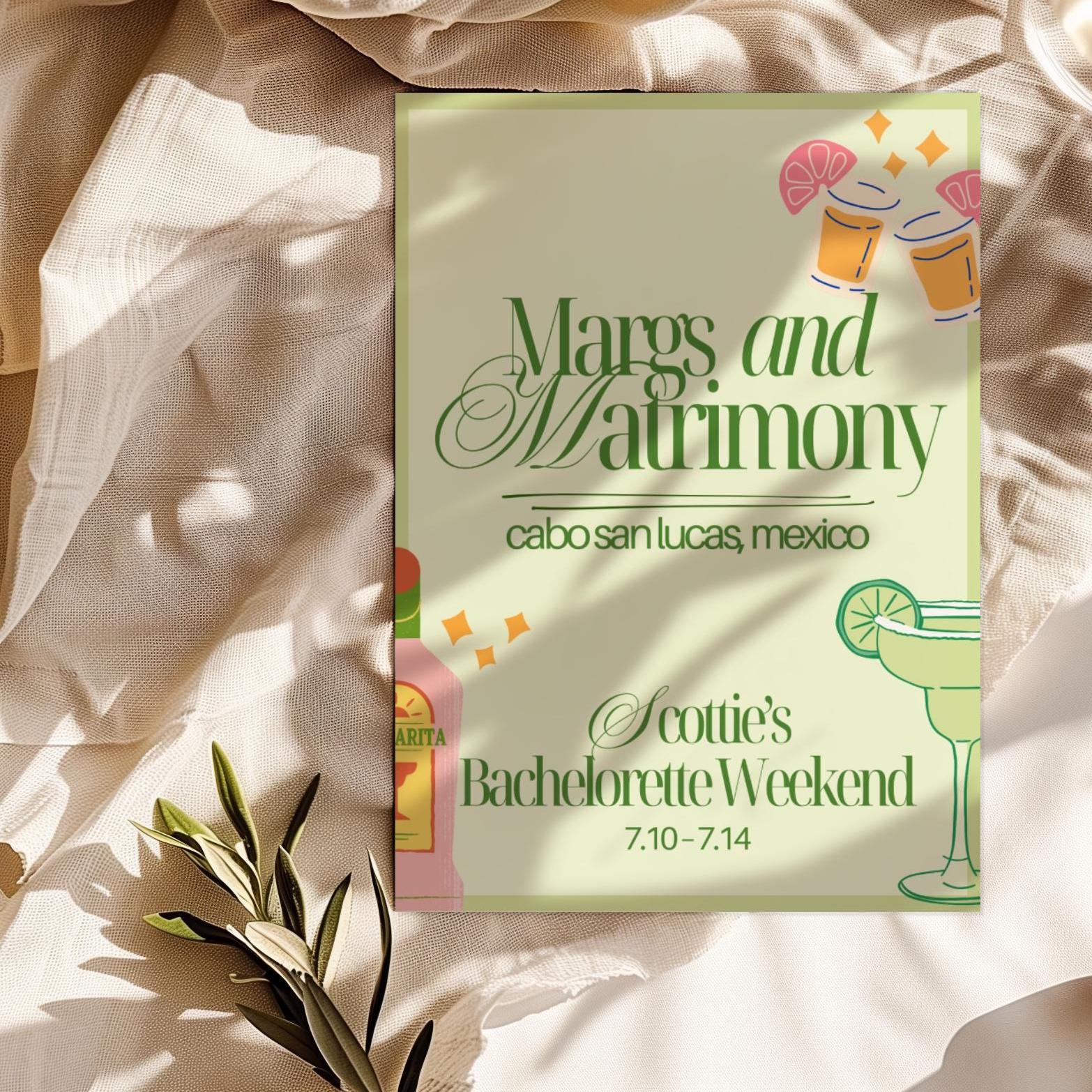 Margs and Matrimony Bachelorette Itinerary Template, Margarita Bach ...