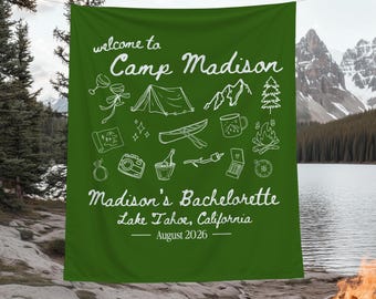 Camp Bach Banner | Cabin Crew Before I Do Camping Bachelorette Wall Tapestry, Last Trail Before the Veil, Custom Bride Name Hanging Backdrop