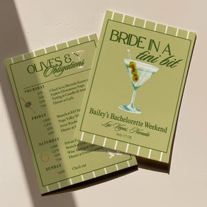 Bride in a Tini Bit Bachelorette Invitation + Itinerary Template | Martinis and Matrimony Bach, Hen Do Invite, Customizable Digital Download