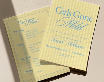 Girls Gone Mild Bachelorette Itinerary + Invite Template | Customize in Canva | Old Money Aesthetic | Digital Download Only, Bach Invite