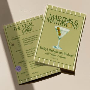 Martinis and Matrimony Bachelorette Itinerary Template | Martini Bride Bach Invitation, Bride in a Tini Bit Hen Do Invite, Digital Download