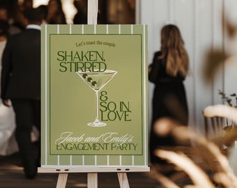 Dirty Martini themed Engagement Party Sign, Couples Shower Backdrop, Bride in a Tini Bit Editable Template So in Love | Cheers to the Couple