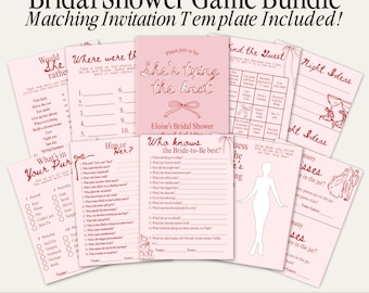 She's Tying the Knot Bridal Shower Game Bundle Bow Bridal Shower Customizable Games and Invite Template Bow Bridal Shower Pink Monochrome