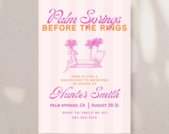 Palm Springs Bachelorette Party Itinerary Template | Editable Canva Invite | Retro Pink Bach Weekend, Digital Download for Hen Do