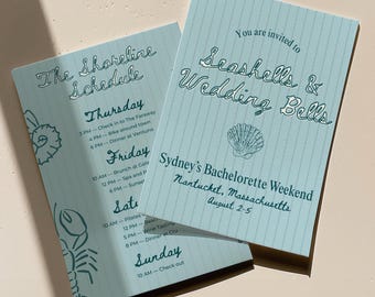 Seashells and Wedding Bells Bachelorette Itinerary Template, Beach Bach Party Invitation, Coastal Last Toast Hen Do Digital Invite Canva