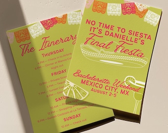 Final Fiesta Bachelorette Weekend Template | Editable Invite + Itinerary | Mexico Bach Party Canva Download | Girls Trip Itinerary Planner