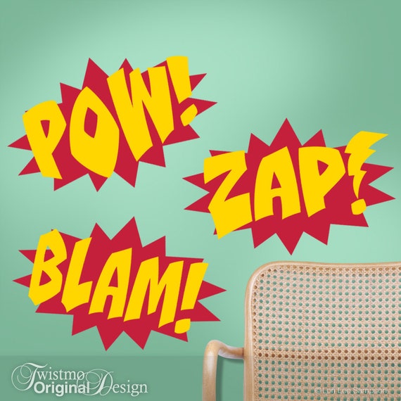 Superhero Wall Decals Comic Book Sound Effects Word Bursts Blam Zap Pow Super Hero Decal Super Hero Wall Decor Comic Book Bedroom Decor