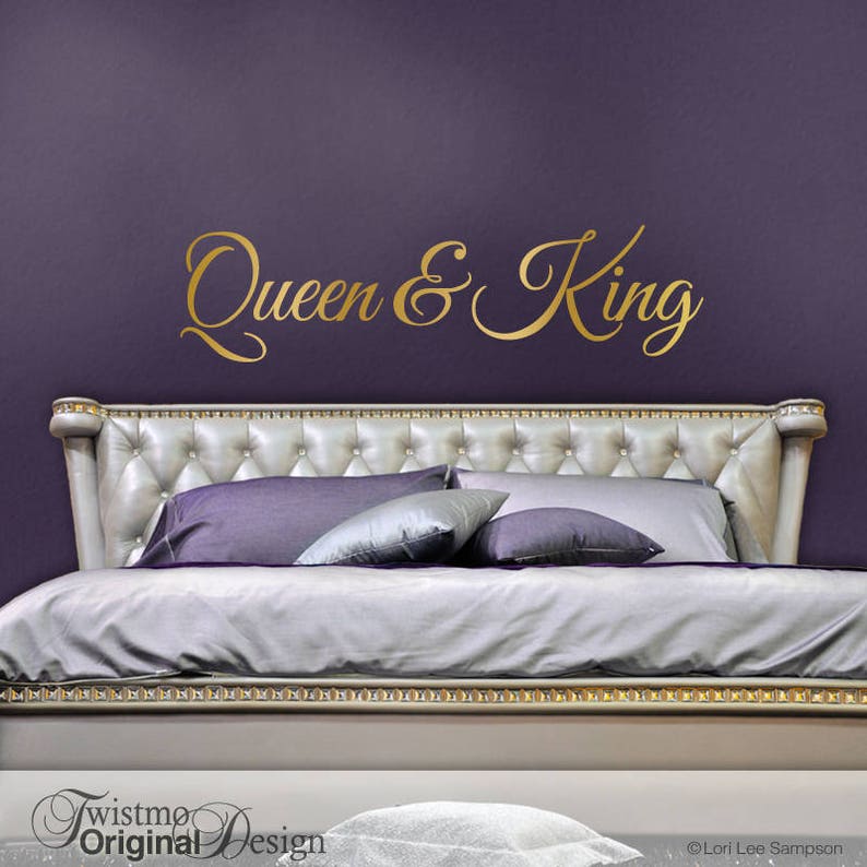 queen and king decor his and hers bedroom vinyl wall decal | etsy