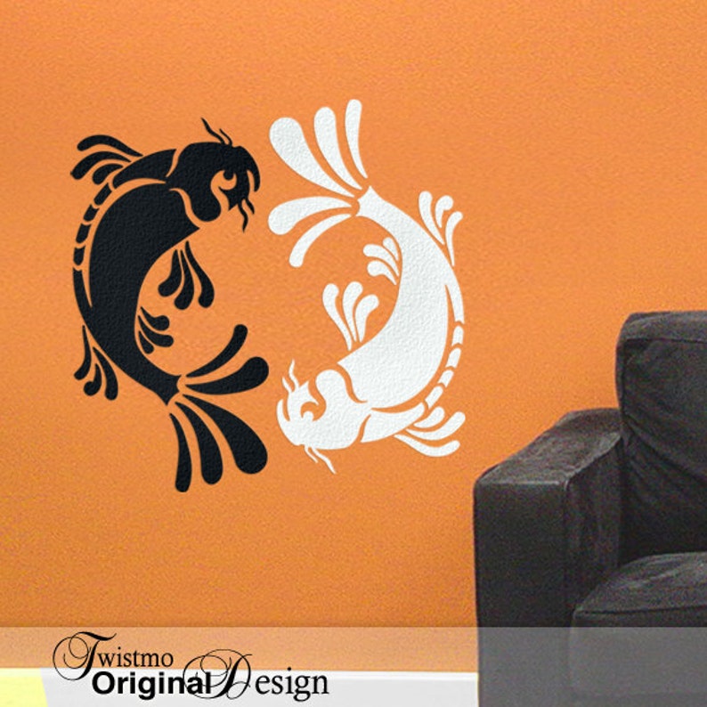 yin yang pisces koi fish vinyl wall decal art black and white | etsy