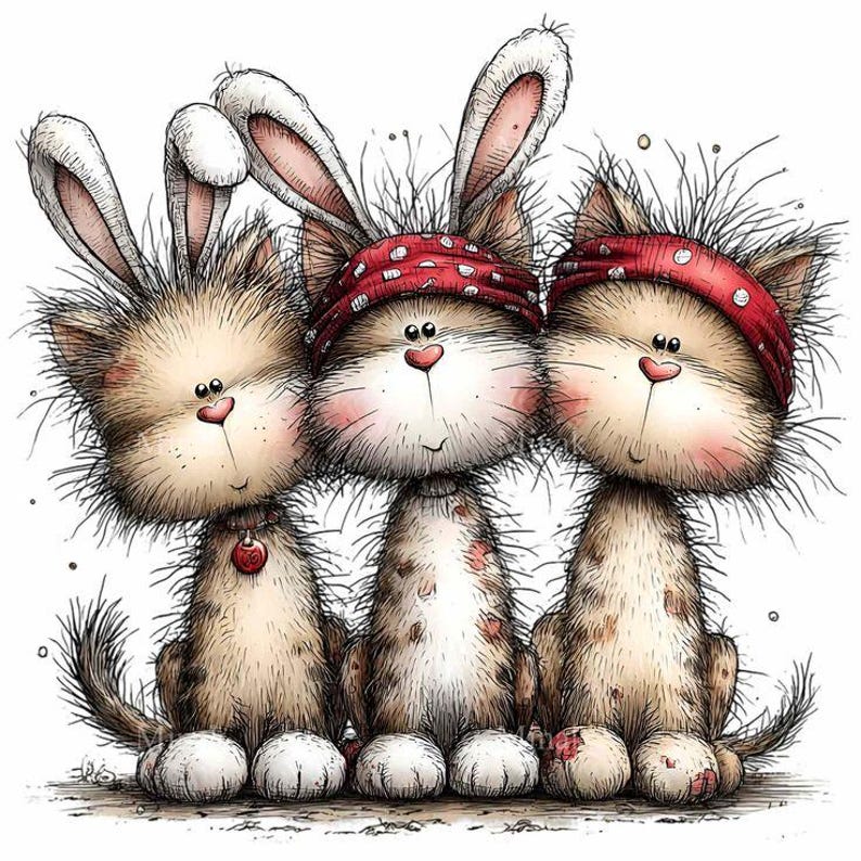 Bunny Kittens Art Print | Whimsical Easter Nursery Decor (digital ...