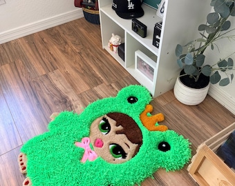 Baby Bratz Inspired Tufted Rug | Jade Cat & Yasmin Frog Princess | Handmade Kawaii Room Decor | Custom Plush Floor Rug | Cute Gift