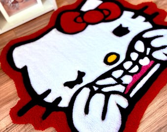 Hello Kitty Tufted Rug | Handmade Kawaii Rug | Cute Sanrio Inspired Room Decor | Plush Floor Rug | Custom Gift