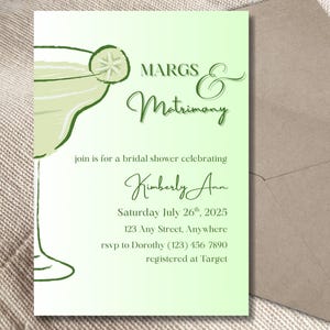 Margs and Matrimony Bridal Shower Invitation: Green Margarita Theme (Editable Template)