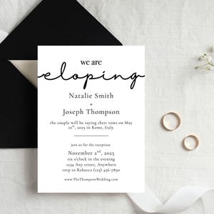 Faire-part de réception de fuite simple, modèle d'invitation de fête de mariage moderne noir et blanc