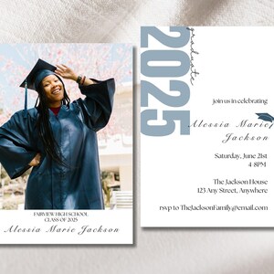 Invitation personnalisable à la remise des diplômes de la promotion 2025, modèle modifiable simple pour les lycéens avec photo