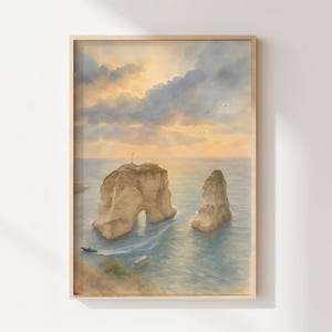 Raoucheh Beirut Wall Art Printable, Lebanon Watercolor Painting, Beirut Travel Print, Middle East Home Decor, Housewarming Gift Idea