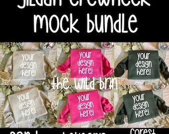 Gildan Heliconia Pink Unisex Crewneck Flat Lay Mockup Bundle of 6