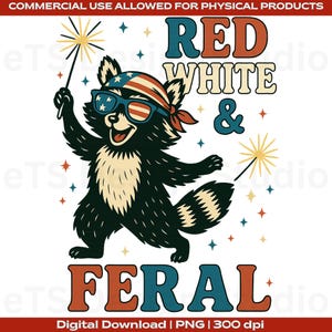Rot, weiß und wild, lustiges USA-Shirt, Kinder Amerika Shirt, süßes Kinder-Shirt, lustiges Waschbär-Shirt, 4. Juli digitaler Download