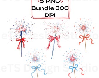 Preppy Sparkler with Bow PNG // Preppy Flags // Preppy Patriotic Clip Art // Fourth of July Preppy // Grandmillenial Fourth of July