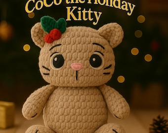 Coco die Kitty der Feiertage | Amigurumi Katzen Schnittmuster, Nähen von Katzen, Häkelmuster, gehäkelte Katze, gehäkeltes Haustier, gehäkelte Haustiere, Muster, pdf