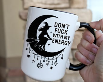 Witchy Gifts | Gift for Her | Travel Mug | Don't Fu*k with my Energy Moon Mug | Witch Mug | Witch Coffee Cup | Witchcraft