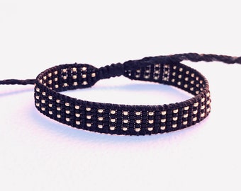 Black and Gold Petite Beaded Friendship Bracelet