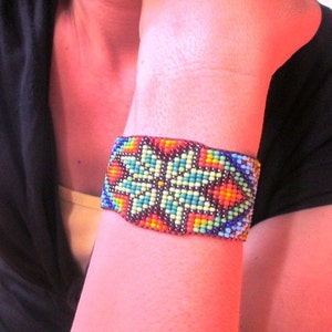 Huichol Inspired Beaded Star, Sacred Geometry Bracelet Cuff 2, For Men or Women image 4